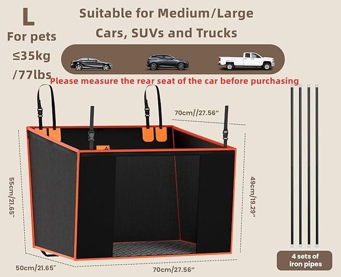 Heavy-Duty Dog Car Seat with Iron Frame & Mesh Windows (Large Size)