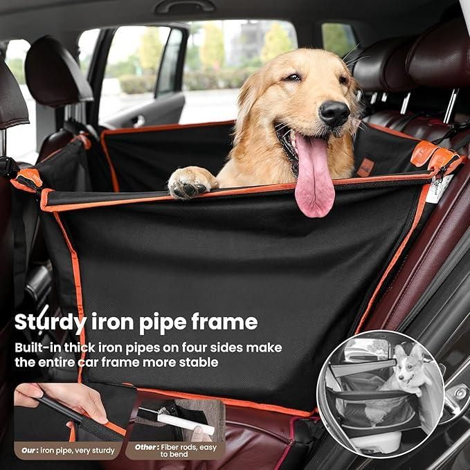 Heavy-Duty Dog Car Seat with Iron Frame & Mesh Windows (Large Size)