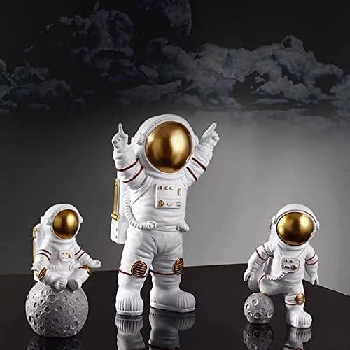 Astronaut Spaceman Statue Ornament Desktop Figurine Décor Set of 3 – Golden
