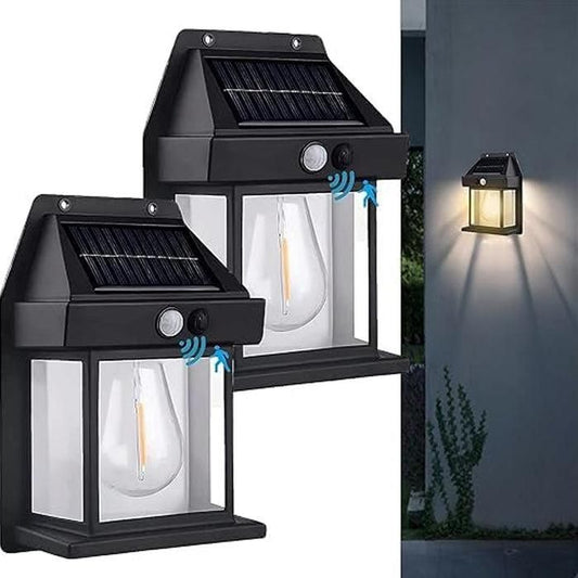 Solar Wall Light Outdoor | Dusk-to-Dawn Motion Sensor | Wire-Free Installation | Warm Vintage Glow