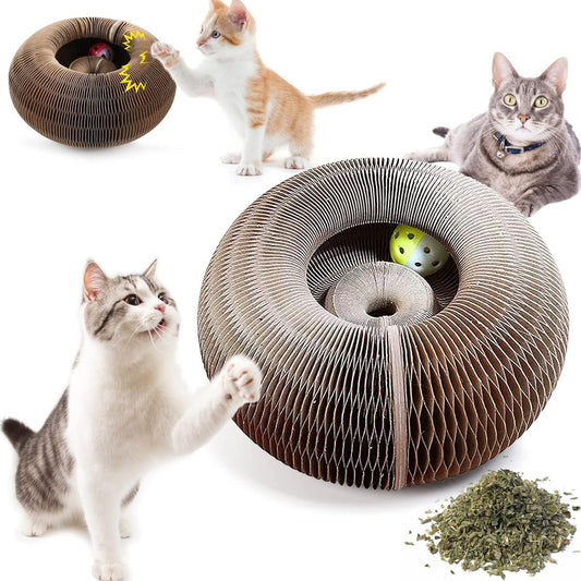 Foldable Cat Scratching Donut | Paper Corrugated Play Tunnel with Jingle Ball