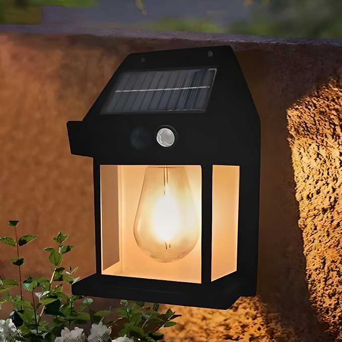 Solar Wall Light Outdoor | Dusk-to-Dawn Motion Sensor | Wire-Free Installation | Warm Vintage Glow