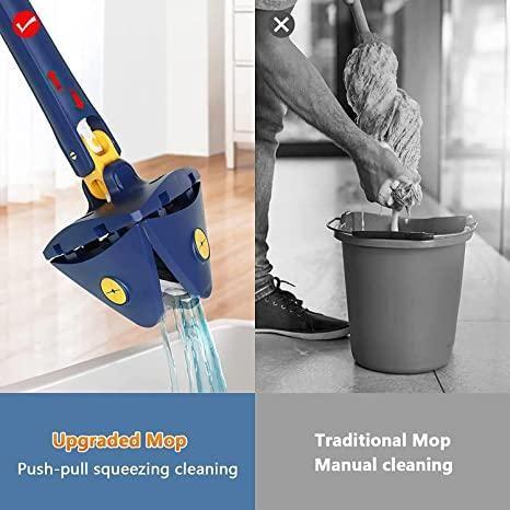 Blue Squeezing Triangle Cleaning Mop – 360° Deep Clean with Push-Pull Action