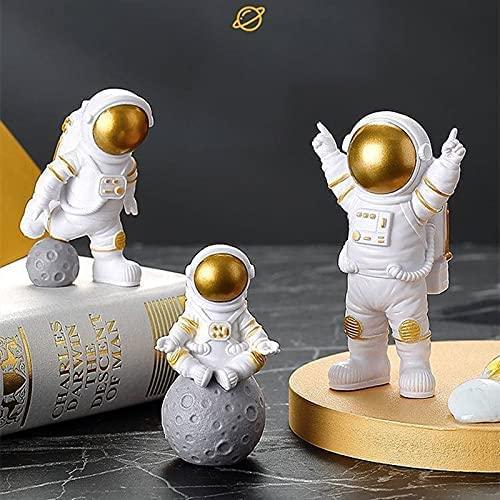 Astronaut Spaceman Statue Ornament Desktop Figurine Décor Set of 3 – Golden
