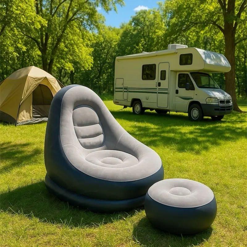 Inflatable Sofa Chair with Footrest & Air Pump – 2-in-1 Portable Comfort Lounge