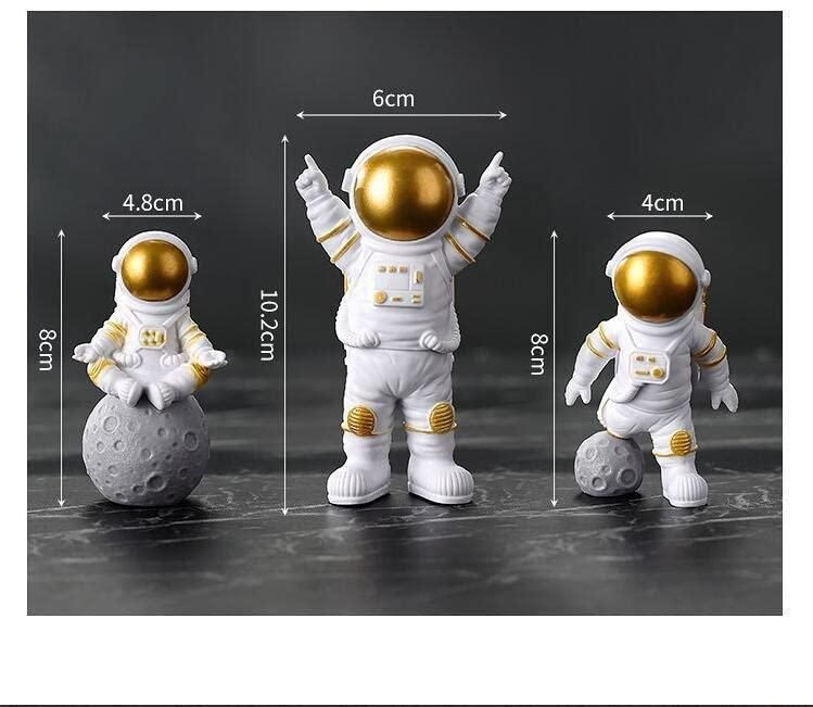 Astronaut Spaceman Statue Ornament Desktop Figurine Décor Set of 3 – Golden