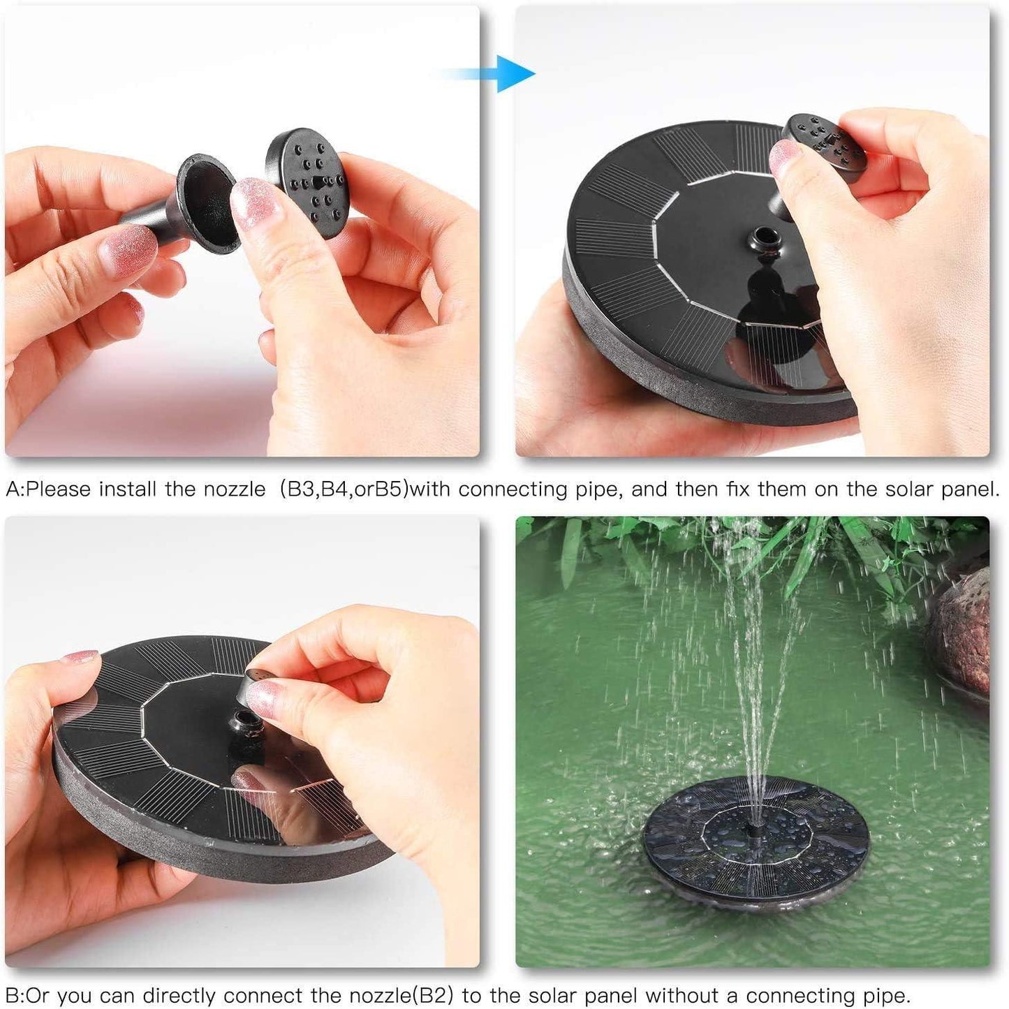 Solar Bloom Floating Fountain – 7V Solar Powered Water Pump for Garden, Pool & Patio (Black)