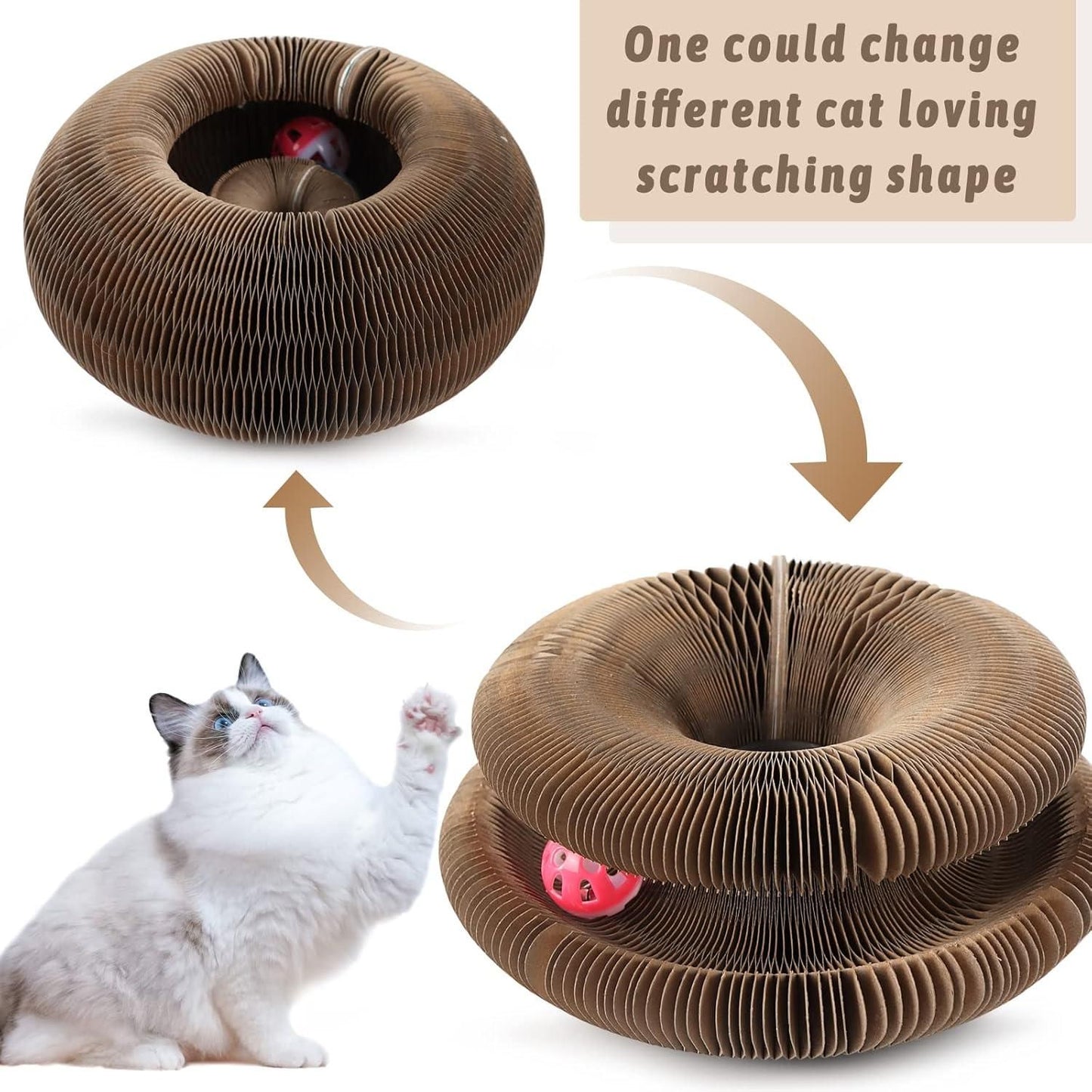 Foldable Cat Scratching Donut | Paper Corrugated Play Tunnel with Jingle Ball