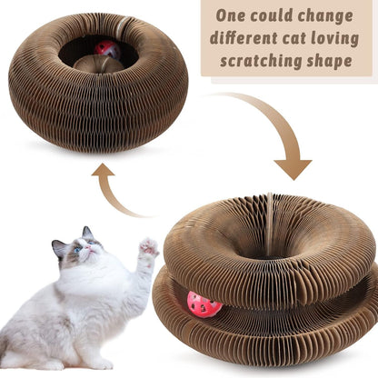Foldable Cat Scratching Donut | Paper Corrugated Play Tunnel with Jingle Ball