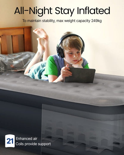 Premium Single Air Inflatable Mattress with Built-In Pump – Luxury Comfort, Fast Inflation, Travel-Ready Design