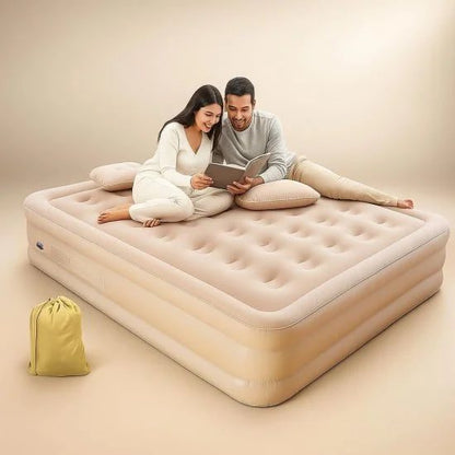 Inflatable Double Air Bed with Built-In Pump