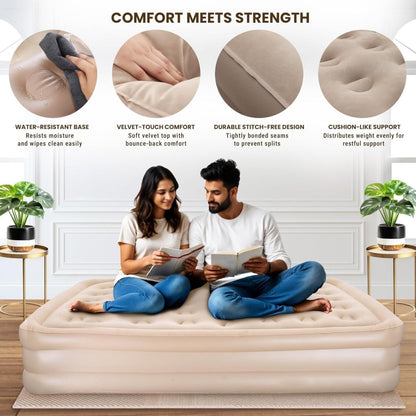 Inflatable Double Air Bed with Built-In Pump