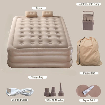 Inflatable Double Air Bed with Built-In Pump